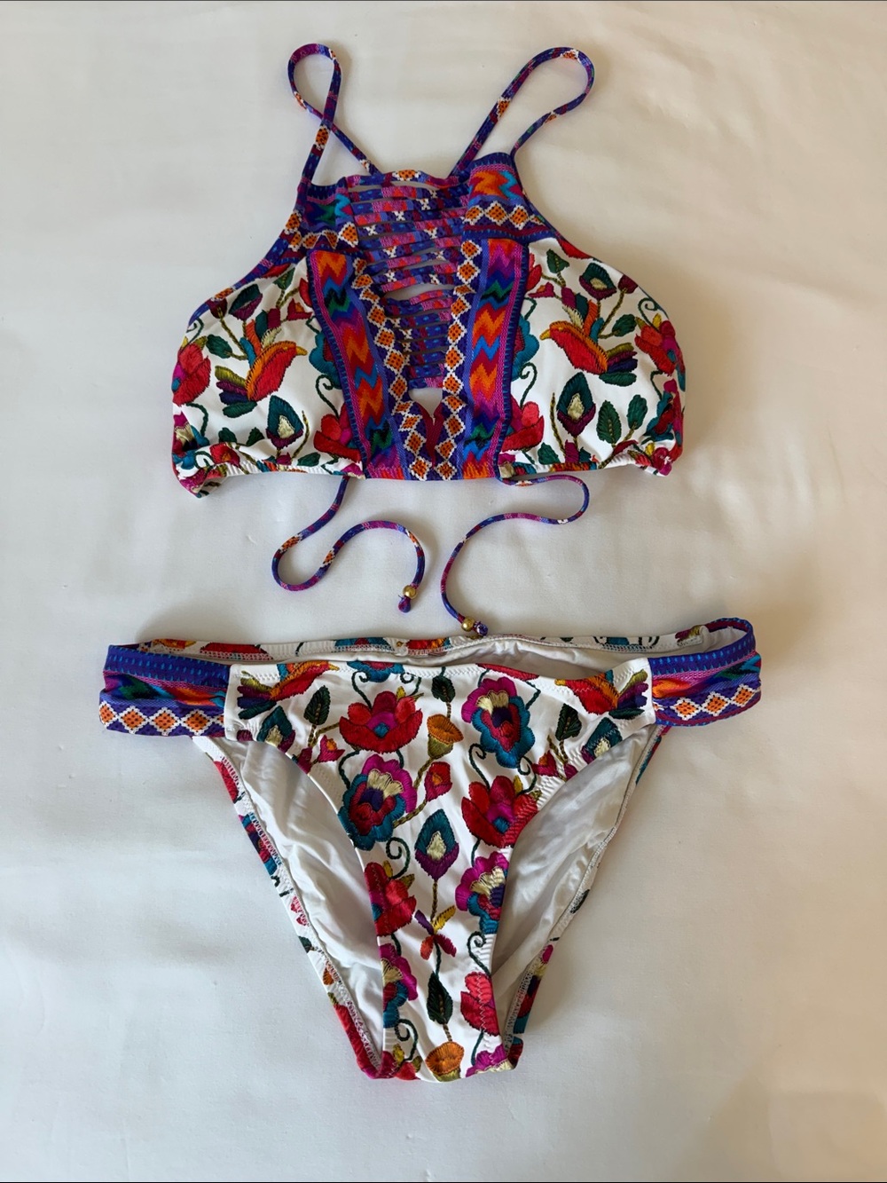 Vibrant Embroidered Cutout Bikini M